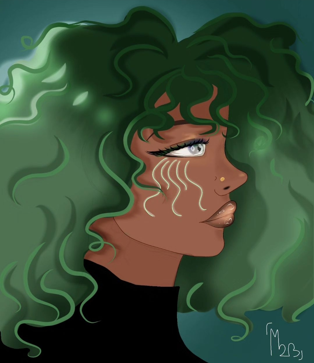 Portrait aux cheveux vert